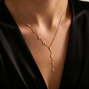 Lariat Initial Necklace, Custom Drop Name Necklace, Gold Name Y Necklace, Personalized Gift for Her, Bridesmaid Jewelry, Christmas Gift