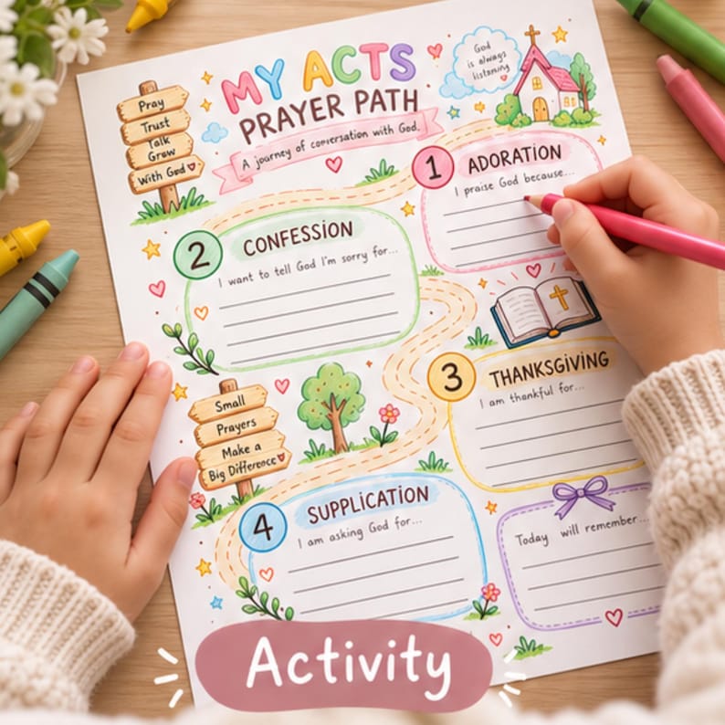 ACTS Prayer Worksheet for Kids | Christian Prayer Activity | Sunday ...