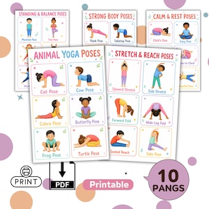 Yoga-Poster-Set für Kinder | 10 druckbare Poster für Bewegung, Ruhezonen und Entspannungspausen im Klassenzimmer
