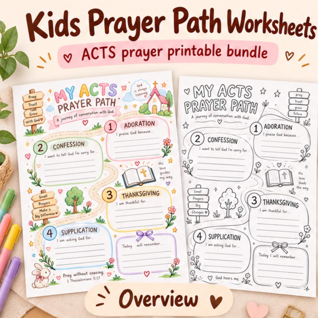 ACTS Prayer Worksheet for Kids | Christian Prayer Activity | Sunday ...