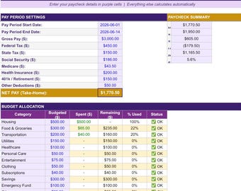 Gehaltsabfrage Budget Tracker Excel Zweiwöchentlicher Zahlungszeitraum Budget Tabelle Take Home Pay Planer Umsatzsteuer Vorlage
