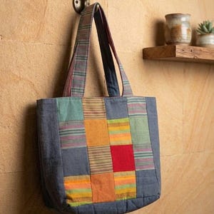 Sac cabas patchwork égyptien Akhmim fait main – Sac bandoulière en tissu multicolore
