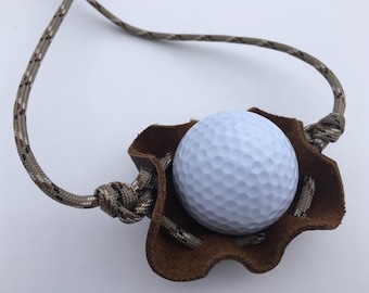 Écharpe de berger en cuir et paracorde pour lancer de balles de golf, fabriquée à la main par David le berger