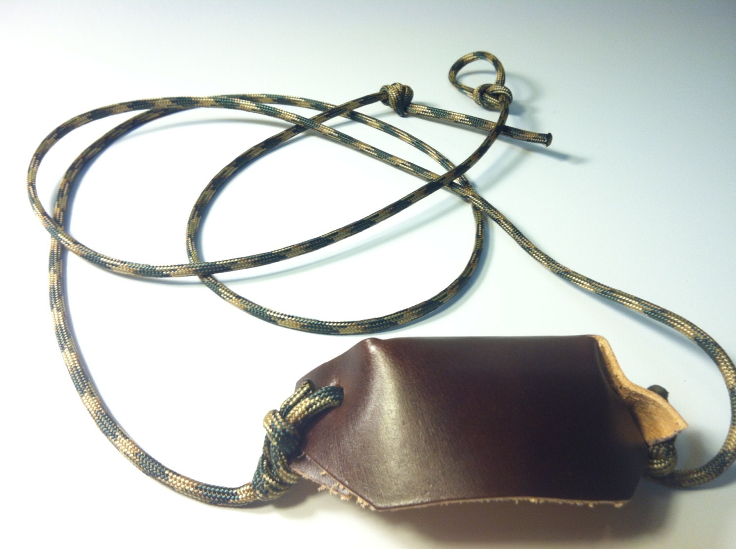Paracord and Leather Cupped Pouch Shepherd Sling HANDMADE by David the
