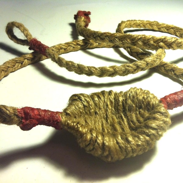 David's Handmade Woven Pouch Shepherd Sling made from Natural Rope Fibers