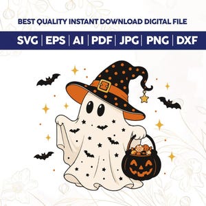 Fantasma de Halloween em SVG e PNG, Camiseta da Moda em SVG, Fantasma com Laço Coquette em PNG, Design de Camiseta Preppy de Outono em SVG, PNG Fofo para a Temporada Assustadora, Arquivo de Corte para Cricut