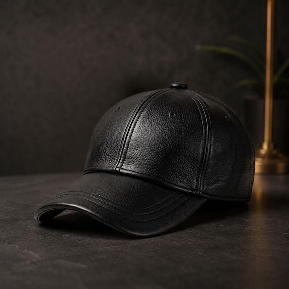 Black Leather Baseball Cap | Genuine Leather Hat for Men and Women | Minimalist Leather Cap | Biker Leather Hat | Luxury Leather Cap