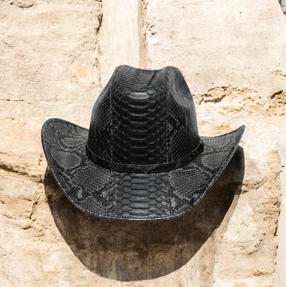Black Snakeskin Cowboy Hat | Python Leather Western Hat | Exotic Skin Cowgirl Hat | Festival Hat | Burning Man | Country Music Hat | Unisex