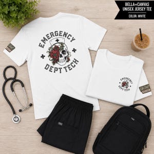 ED Tech Skull Floral Graphic Tee | Vintage Tattoo Healthcare Worker Shirt