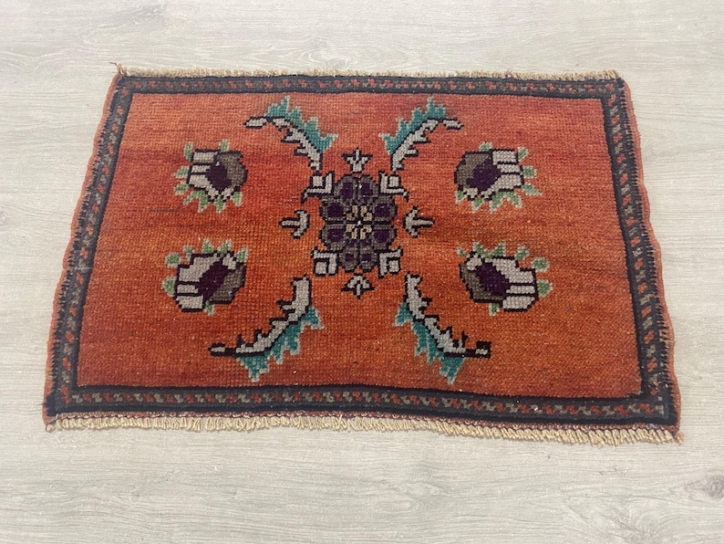 Turkish Rug Small Vintage Turkish Small Rug, Doormat Rug, 1.5 X 2.4 Ft, Handwoven Wool ...
