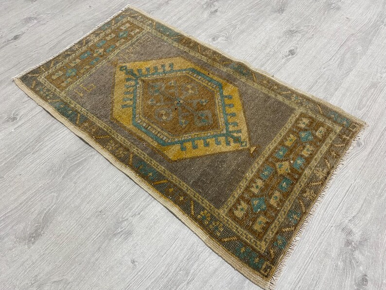 Turkish Rug Small Brown Green Rug, Turkish Small Rug, 1.7 X 3 Ft, Vintage Rug, Doormat ...