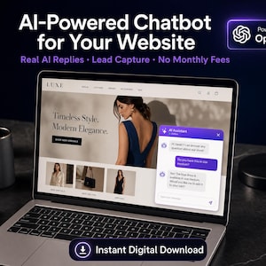 Widget de chatbot con IA para sitios web / Captura de clientes potenciales con OpenAI ChatGPT (descarga digital)