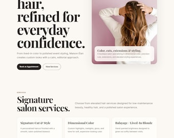 Modelo de site de luxo para salão de cabeleireiro – HTML/CSS minimalista para cabeleireiros, coloristas e estúdios de beleza.