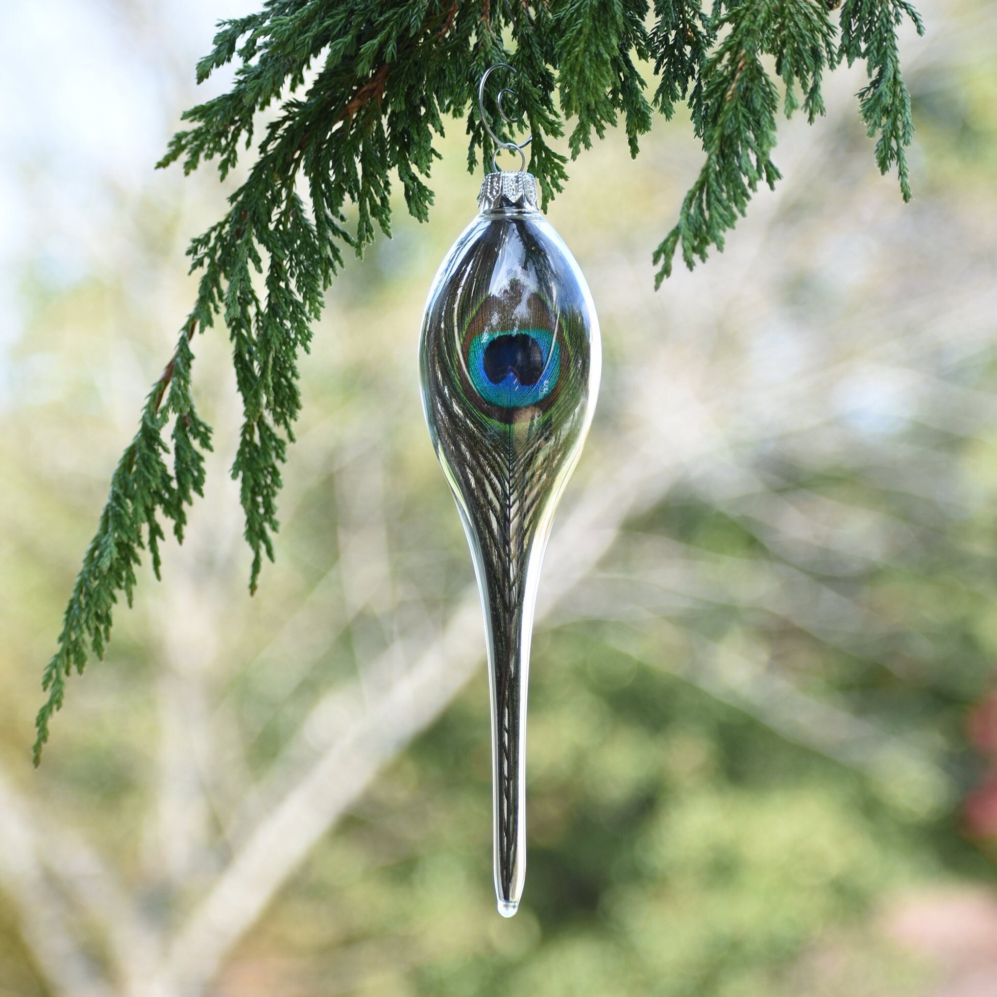 Hand Blown Glass Peacock Ornament 