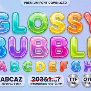 Glansigt bubbeltypsnitt SVG | Söt bubbeldisplaytypsnitt | Glänsande kawaii bubbeltypsnitt | Cricut, sublimering och t-shirtdesign | Digital nedladdning