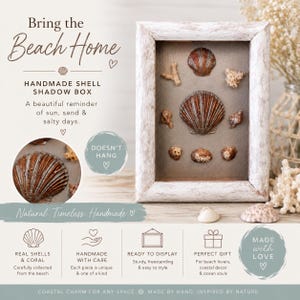 Hand-Painted Shell Shadow Box Art | 5x7 Coastal Beach Decor, Bronze Edging