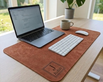 Alfombrilla de escritorio de cuero personalizada, regalo de aniversario para él, alfombrilla de ratón grande e impermeable y accesorio de oficina, alfombrilla para portátil personalizada.