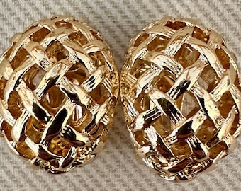 Petite Caged Dome Gold Tone Clip On Statement Earrings