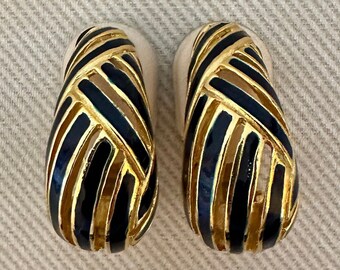 Openwork Enamel Vintage Half Hoop Clip On Statement Earrings
