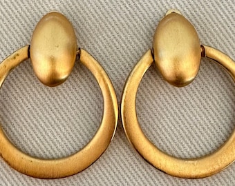 Huge Matte Gold Clip On Doorknocker Statement Earrings