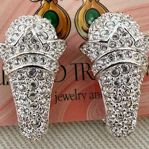 Deco Diamante NAPIER Signed Crystal Clip On Statement Earrings