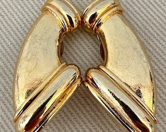 Vintage Sculptural Curved Column Pillar Clip On Statement Earrings