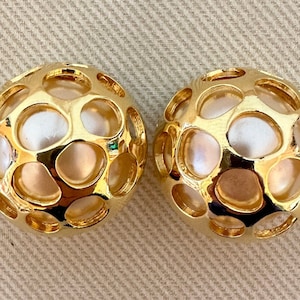 Chic Caged Pearl Clip On Statement Earrings