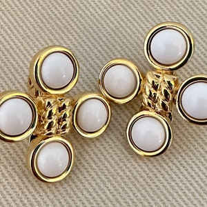 Modernist MONET Signed White Cabochon Clip On Statement Earrings