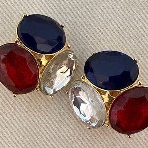 Spectacular TRIFARI Red White and Blue Lucite Stone Clip On Statement Earrings