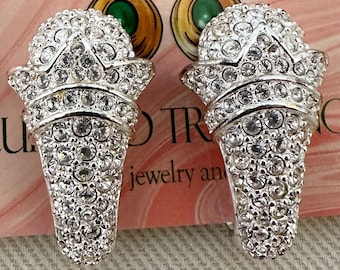 Deco Diamante NAPIER Signed Crystal Clip On Statement Earrings