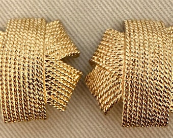 Massive Braided Gold Tone Clip On Statement Earrings