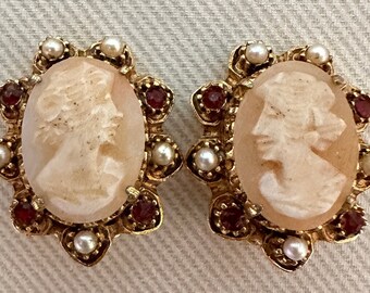 Ornate Cameo Art Nouveau Clip On Statement Earrings