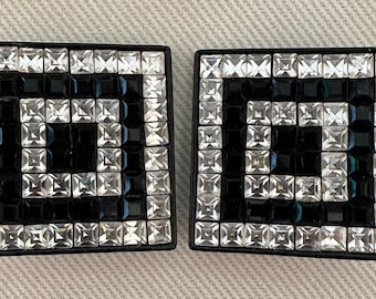 Oversized DECO Rhinestone Crystal Sparkling Unsigned Jay Feinburg Clip On Statement Earrings
