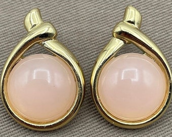 Trifari Pale Pink CABOCHON Statement Earrings for Pierced Ears