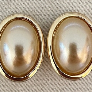 Vintage KJL Pearl Clip On Earrings - Pearl Cabochons, Kenneth Jay Lane, Statement Earrings, Estate Jewelry