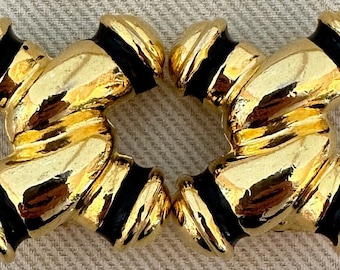 Bold Twisted Gold X Cross Clip On Statement Earrings