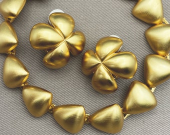 Conjunto vintage de gargantilha e brinco de pressão Anne Klein Gold