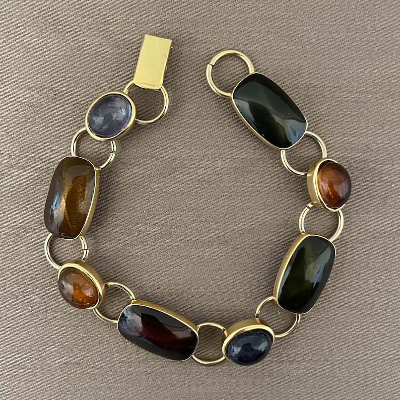 Colorful Lucite Cabochon Link Vintage Bracelet image 2