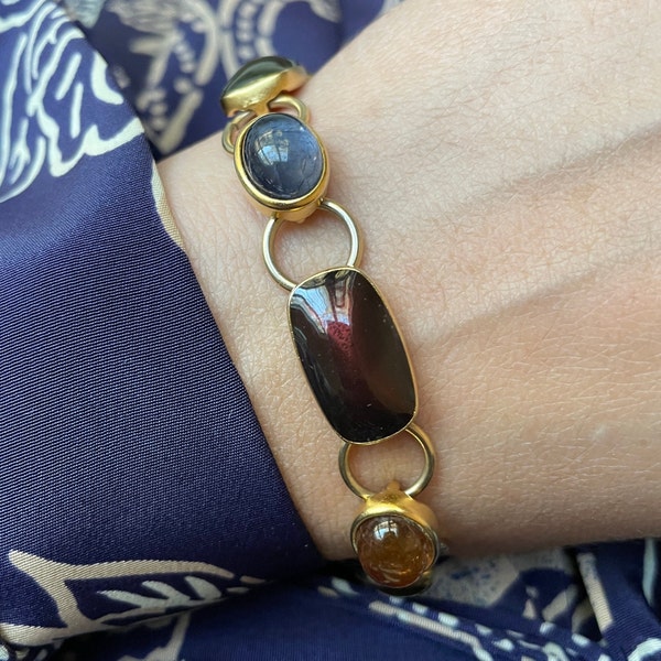 Colorful Lucite Cabochon Link Vintage Bracelet