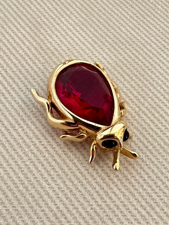 Tiny Signed Figural Insect Vintage Pin Ruby Red C… - image 3