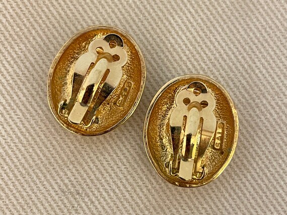 Deco Crystal Disk Clip On Statement Earrings Sign… - image 4