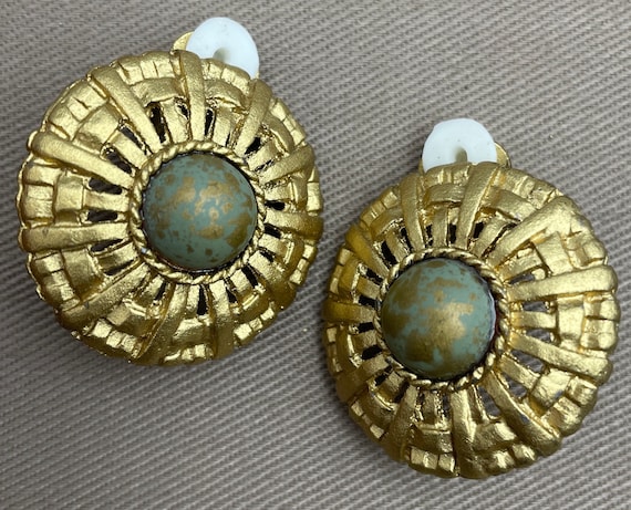Byzantine Etruscan Clip On Statement Earrings Big… - image 1