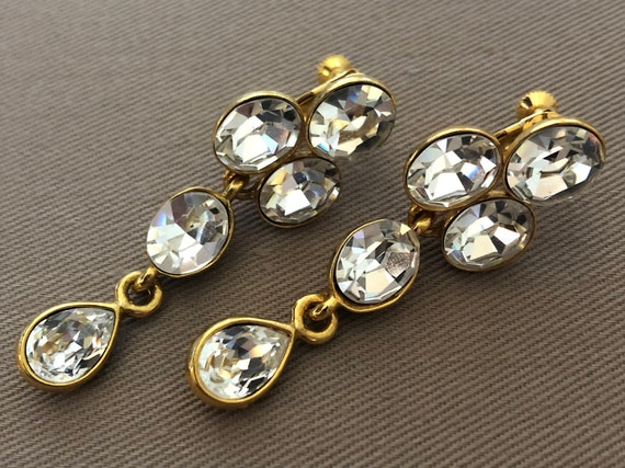80s Sparkling Dangle Clip On Earrings NAPIER