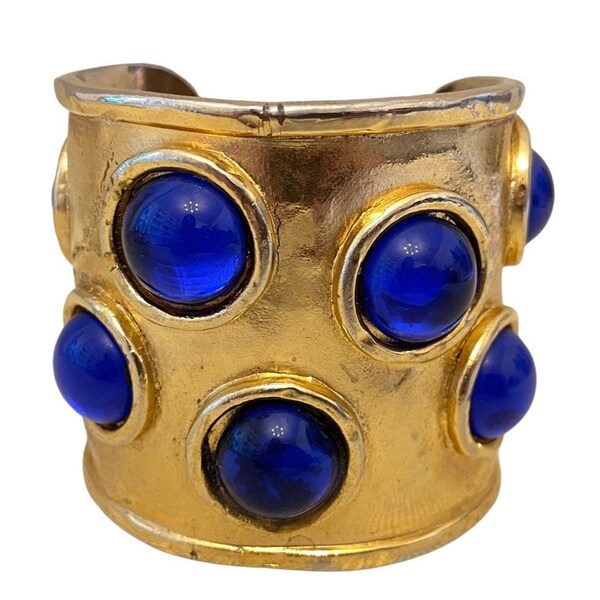 MASSIVE French EDOUARD RAMBAUD Couture Runway Etruscan Glass Cabochon Cuff Bracelet