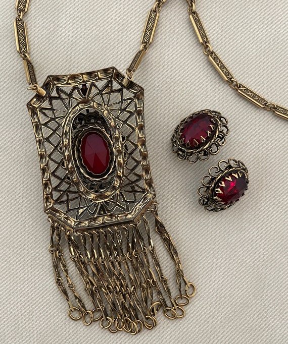 Stunning Art Nouveau Garnet Vintage Jewelry Set L… - image 6