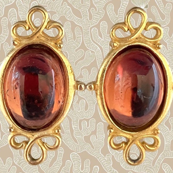 Chic Etruscan Glass Cabochon Matte Gold Earrings for Pierced Ears