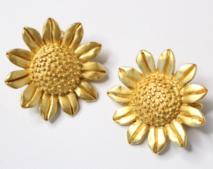Gold Sunflower Statement Earrings Vintage Jewelry Boho Chic Etsy