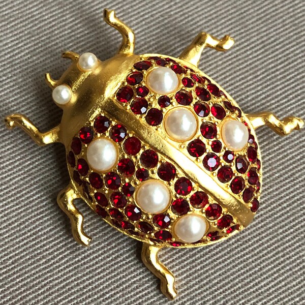 KARL LAGERFELD Brooch RARE - Vintage Ladybug Pin, Vintage Bug Jewelry, Estate Jewelry, High End Designer, Scarab Pendant