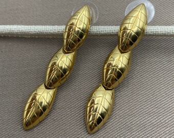 Articulated MONET Gold Tone Dangle Statement Earrings for Pierced Ears Vintage Designer