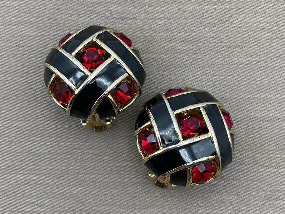 Fab Ruby Red Moghul Statement Earrings Glossy Bla… - image 4